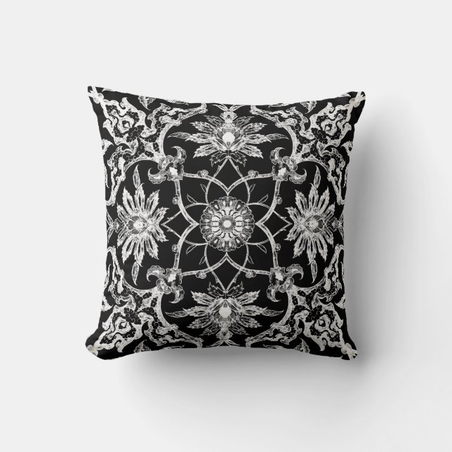 Art Nouveau Chinese Pattern - White on Black Kissen (Vorderseite)