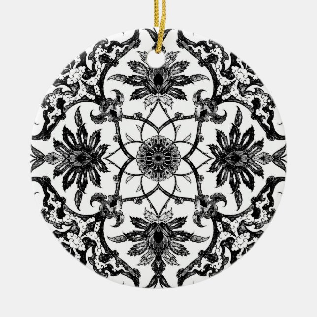 Art Nouveau Chinese Tile - Black and White Keramikornament (Vorne)