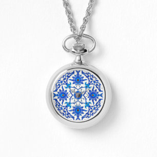 Art Nouveau Chinese Tile - Cobalt Blue & White Armbanduhr