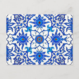 Art Nouveau Chinese Tile - Cobalt Blue & White Postkarte