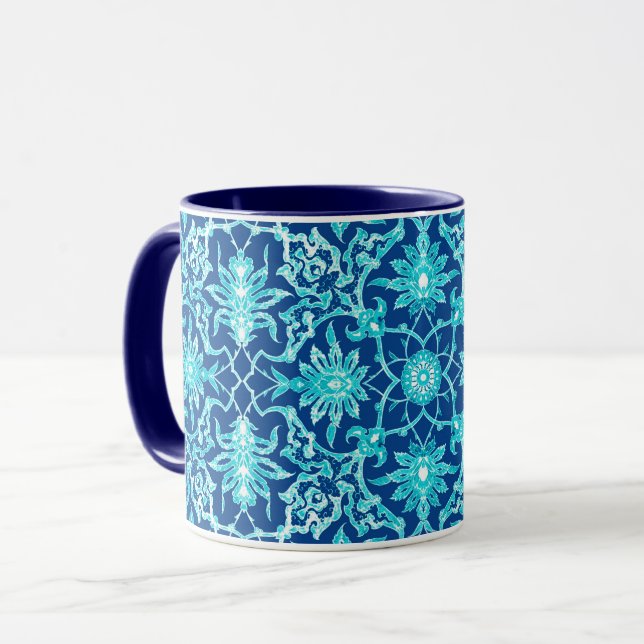 Art Nouveau Chinese Tile - Türkis und Blau Tasse (Vorderseite Links)
