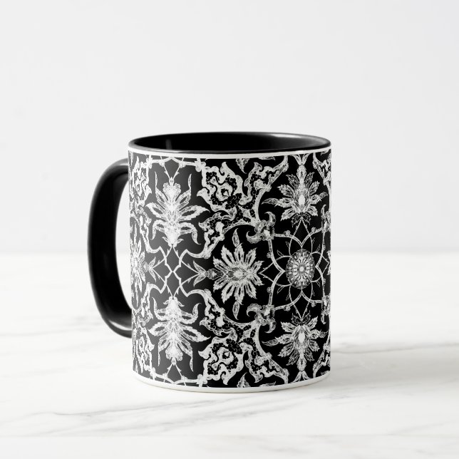 Art Nouveau Chinese Tile - White on Black Tasse (Vorderseite Links)
