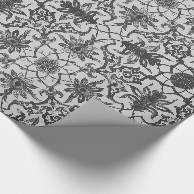 Art Nouveau Chinesisches Muster - Silbergrau Geschenkpapier (Ecke)