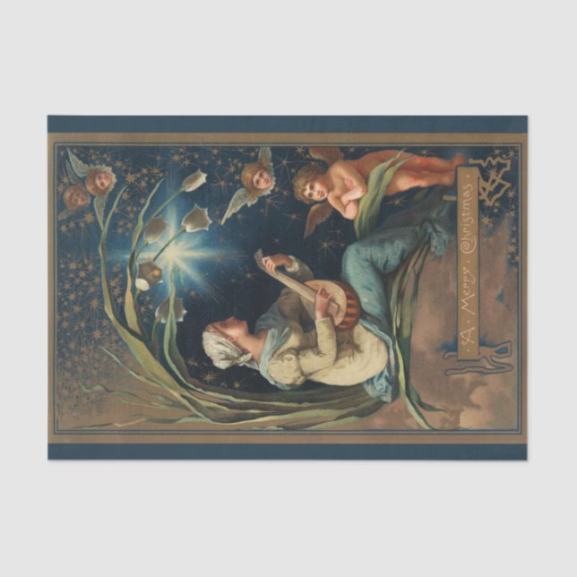 Art Nouveau Christmas Caroler und Cherub Seidenpapier (Vorderseite)