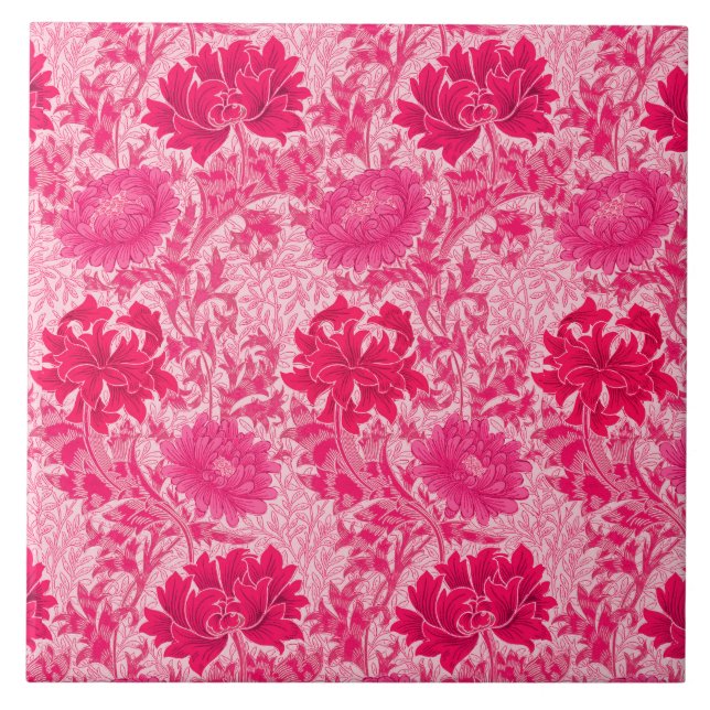 Art Nouveau Chrysanthemen, Fuchsia Pink Fliese (Vorderseite)