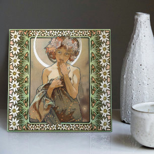 Art Nouveau Clair de Lune Mucha Edelweiss Blumen Fliese