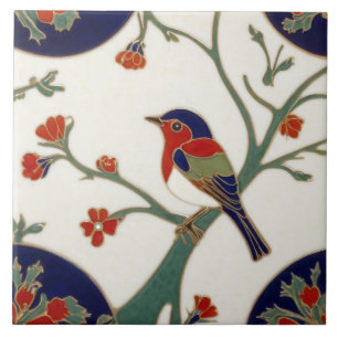 Art Nouveau Colorful Bird Art Deco Fliese