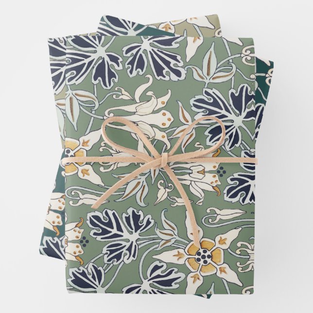 Art Nouveau Columbine Blume Muster. Geschenkpapier Set (Beispiel)