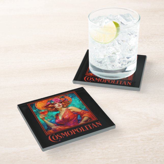 Art Nouveau Cosmopolitan Glasuntersetzer (Schrägansicht)
