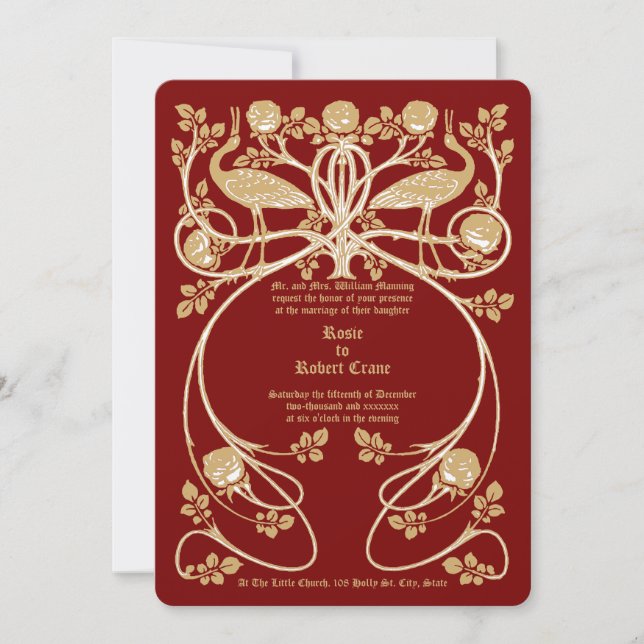 Art Nouveau Cranes in Rose Bush Hochzeit Einladung (Vorderseite)
