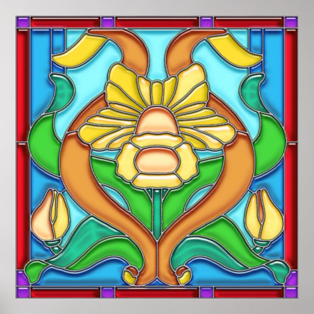 Art Nouveau Daffodil Stain Glasrahmen Poster (Vorne)