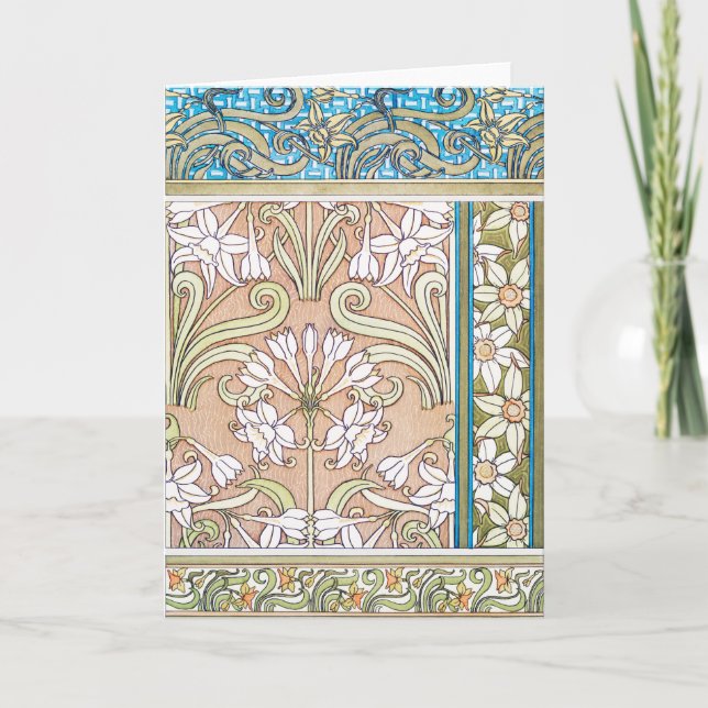 Art Nouveau daffodil Verneui Textilfloralkunst Karte (Vorderseite)