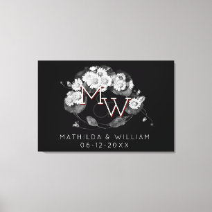 Art Nouveau Daisies Wreath Monogram zum Personalis Leinwanddruck