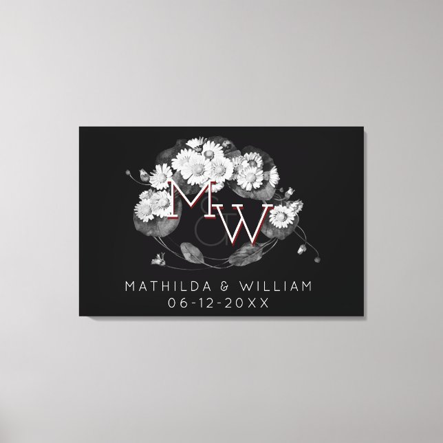 Art Nouveau Daisies Wreath Monogram zum Personalis Leinwanddruck (Vorderseite)