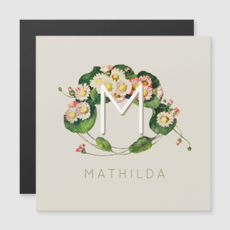 Art Nouveau Daisies Wreath Monogram zum Personalis Magnetkarte