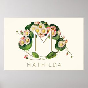 Art Nouveau Daisies Wreath Monogram zum Personalis Poster