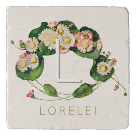 Art Nouveau Daisies Wreath Monogram zum Personalis Töpfeuntersetzer