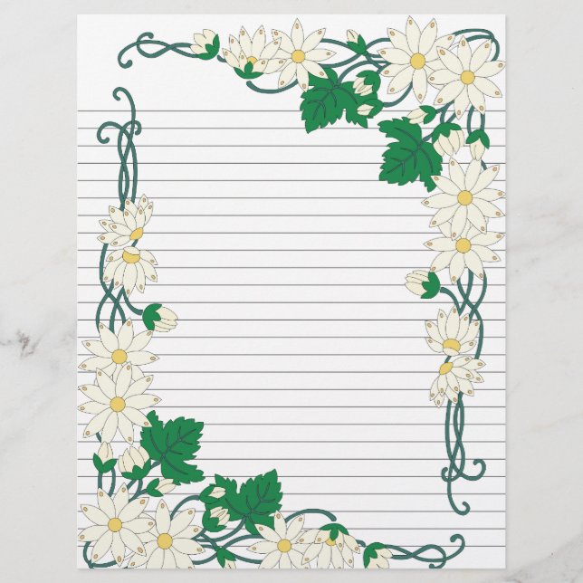 Art Nouveau Daisy Border Lined Rezept Seite (Vorderseite)