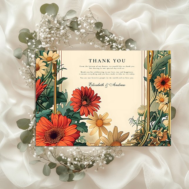 Art Nouveau Daisy Frame Wedding Dankeskarte (Von Creator hochgeladen)