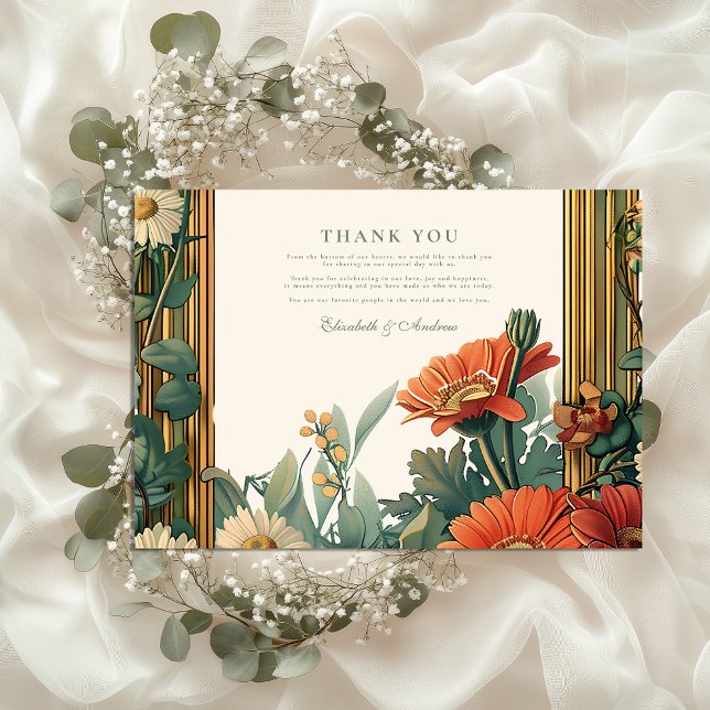 Art Nouveau Daisy Gerbera Blumenrahmen Wedding Dankeskarte (Von Creator hochgeladen)