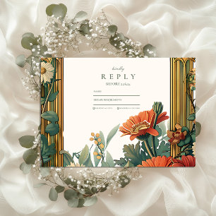 Art Nouveau Daisy Gerbera Blumenrahmen Wedding RSVP Karte