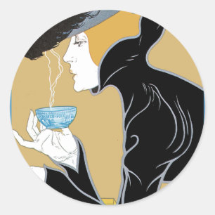 Art Nouveau Dame beim Teetrinken Runder Aufkleber