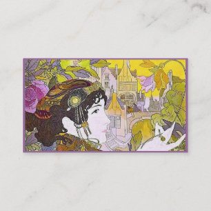 Art Nouveau Dame in einem Garten Visitenkarte