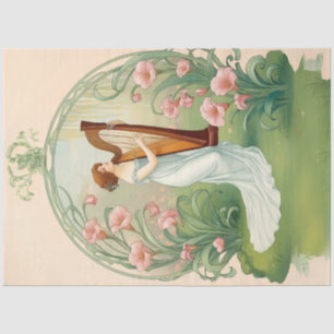 Art Nouveau Dame mit Harfe Dekorationspapier Seidenpapier