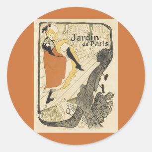 Art Nouveau Dancer Jane Avril, Toulouse Lautrec Runder Aufkleber