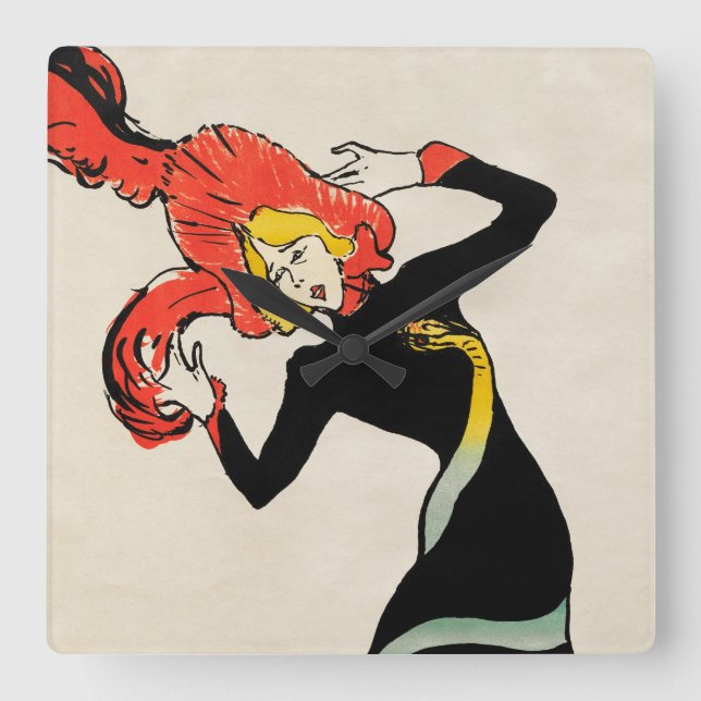 Art Nouveau Dancer Jane Avril von Toulouse Lautrec Quadratische Wanduhr (Vorderseite)