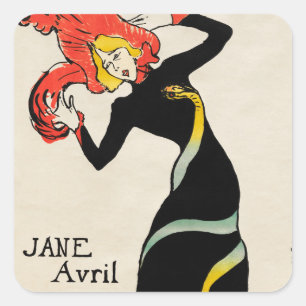 Art Nouveau Dancer Jane Avril von Toulouse Lautrec Quadratischer Aufkleber