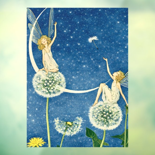 Art Nouveau Dandelion Fairy Illustration Fensteraufkleber (Blatt 3)