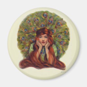 Art nouveau deco elegante Frau Pfauenfedern  Magnet