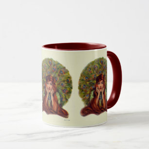 Art nouveau deco elegante Frau Pfauenfedern Tasse