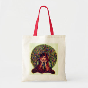 Art nouveau deco elegante Frau Pfauenfedern Tragetasche