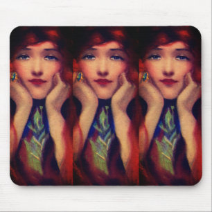 Art nouveau deco elegante Frau rote Kopf Schönheit Mousepad