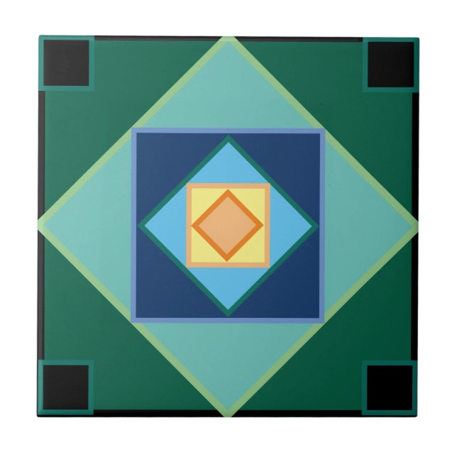 Art Nouveau dekorative geometrische Quadrate Fliese (Vorderseite)