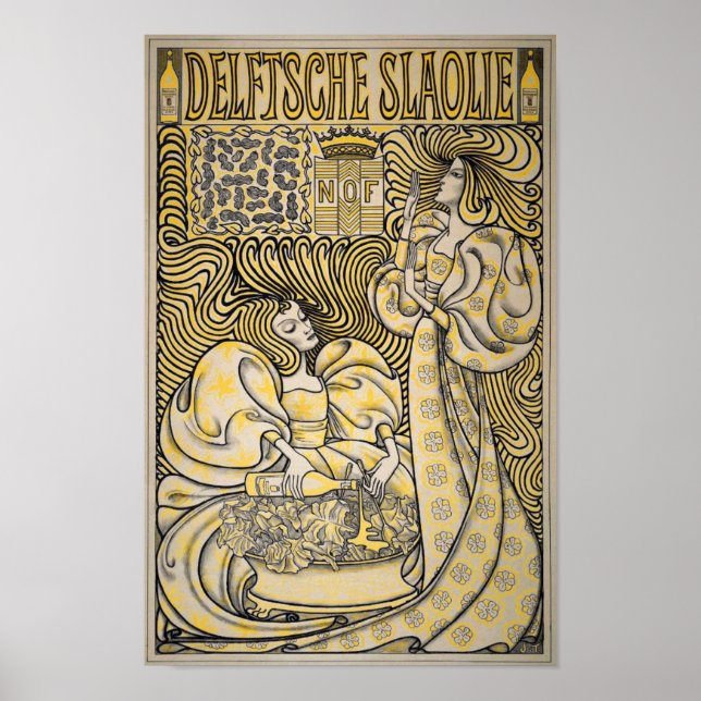 Art Nouveau Delftsche Slaolie Delft Salat Öl Poster (Vorne)