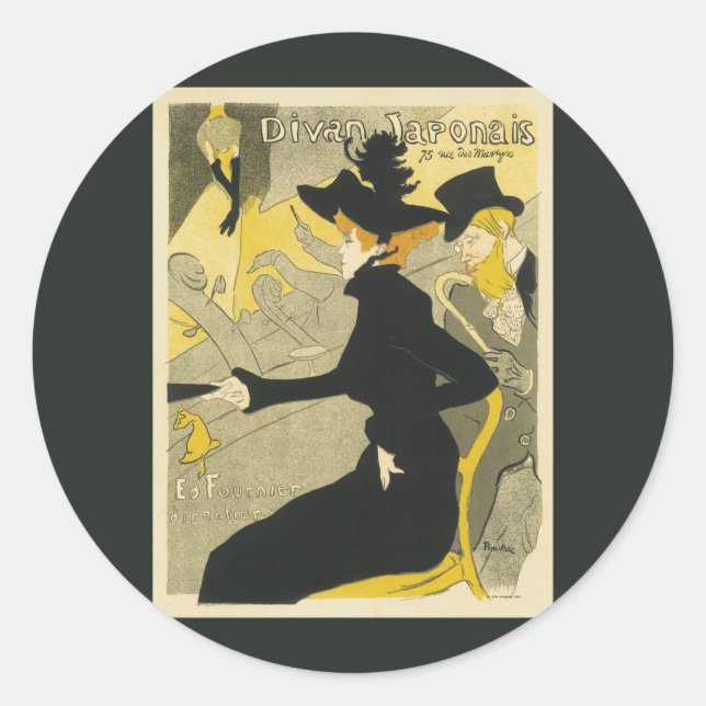 Art Nouveau, Divan Japonais von Toulouse Lautrec Runder Aufkleber (Vorderseite)