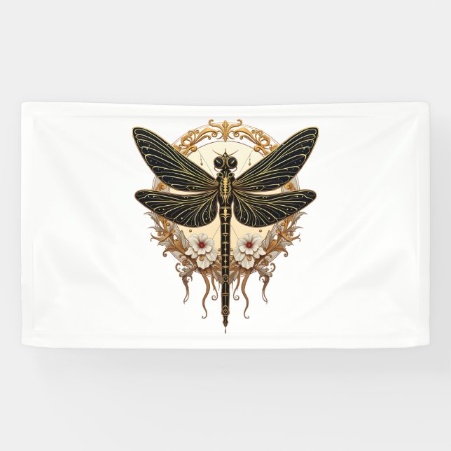 Art Nouveau Dragonfly Elegant Steampunk Banner (Horizontal)