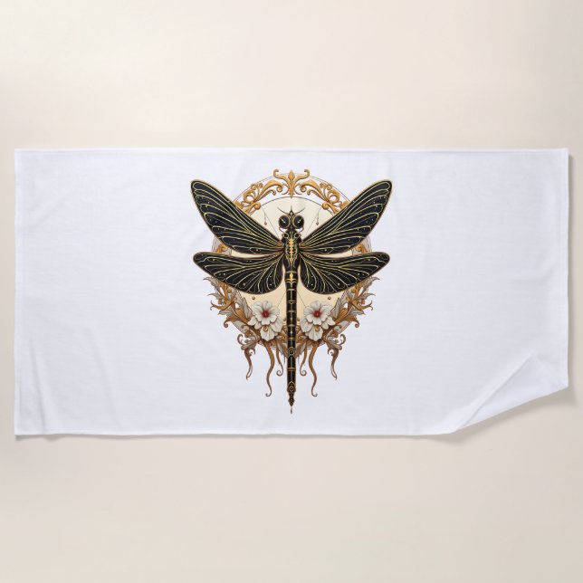 Art Nouveau Dragonfly Elegant Steampunk Strandtuch (Vorderseite)
