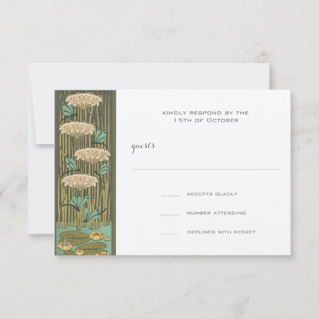 Art Nouveau Dragonfly Lily Pad UAWG Response Card RSVP Karte (Vorderseite)