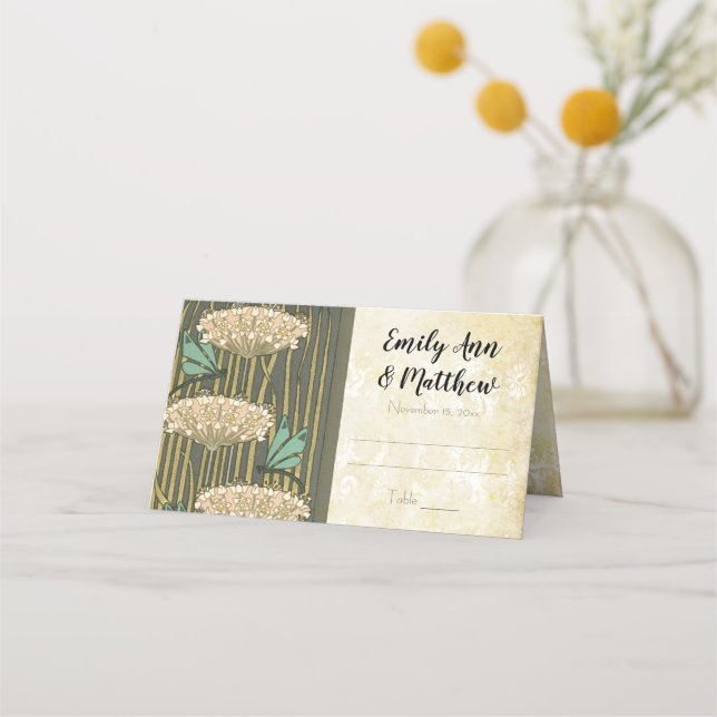 Art Nouveau Dragonfly Lily Pad Wedding Platzkarte (Rückseite)