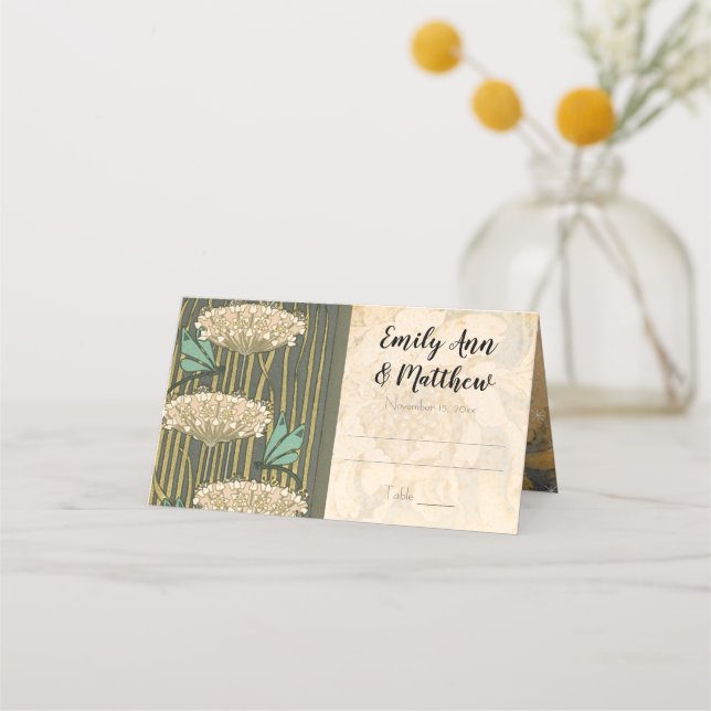 Art Nouveau Dragonfly Lily Pad Wedding Platzkarte (Rückseite)