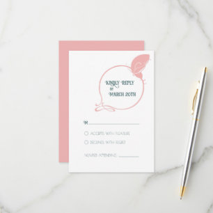 Art Nouveau Dusty Pink Vintag Butterfly Wedding RSVP Karte