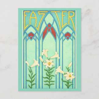 Art Nouveau Easter with White Lilies Feiertagspostkarte