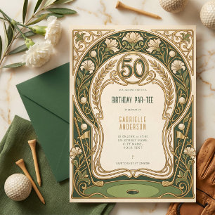 Art Nouveau Elegant Grün  50. Geburtstags Par-Tee Einladung