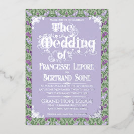 Art Nouveau Elegant Lovebirds Lavender Folieneinladung
