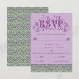 Art Nouveau Elegant Lovebirds Purple RSVP Karte