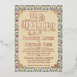 Art Nouveau Elegant Lovebirds Vintage Yellow  Folieneinladung